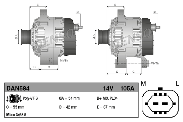 DENSO 1001736656 DAN584 - generátor