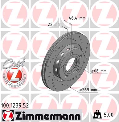 ZIMMERMANN ZIM100.1239.52 féktárcsa