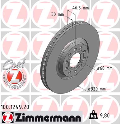 ZIMMERMANN 100.1249.20 Féktárcsa