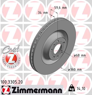 ZIMMERMANN 100.3305.20 Féktárcsa