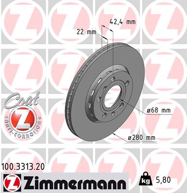 ZIMMERMANN 100.3313.20 Féktárcsa