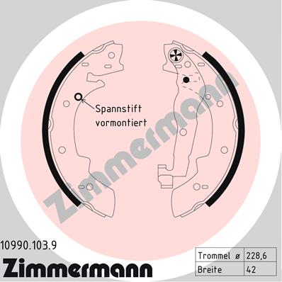 ZIMMERMANN 10990.103.9 Fékpofakészlet kézifékhez, rögzítőfékhez, dobfékhez