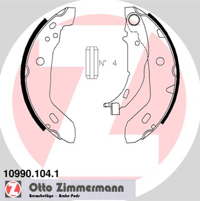 ZIMMERMANN 10990.104.1 Fékpofakészlet kézifékhez, rögzítőfékhez, dobfékhez