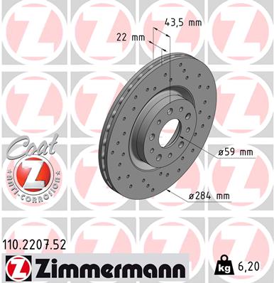 ZIMMERMANN 110.2207.52 Féktárcsa