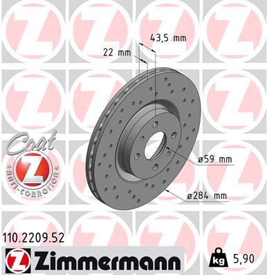 ZIMMERMANN 254319 110.2209.52 - Féktárcsa