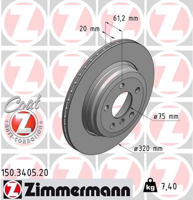 ZIMMERMANN 150.3405.20 Féktárcsa