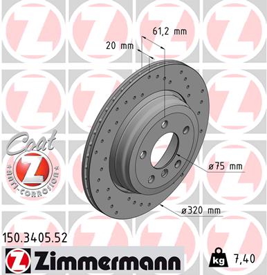 ZIMMERMANN 150.3405.52 Féktárcsa