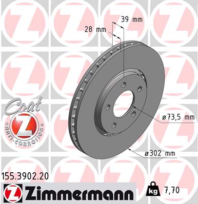 ZIMMERMANN 155.3902.20 Féktárcsa