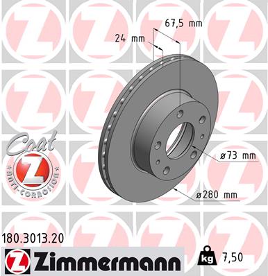 ZIMMERMANN 180.3013.20 Féktárcsa