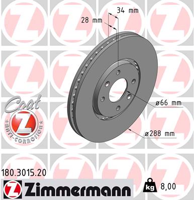 ZIMMERMANN ZIM180.3015.20 féktárcsa