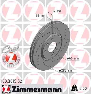 ZIMMERMANN ZIM180.3015.52 féktárcsa