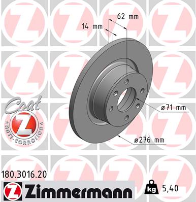 ZIMMERMANN 180.3016.20 Féktárcsa