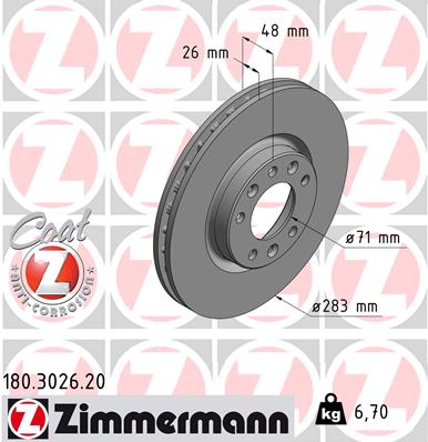 ZIMMERMANN 180.3026.20 Féktárcsa