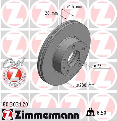 ZIMMERMANN ZIM180.3031.20 féktárcsa