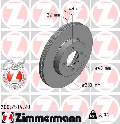 ZIMMERMANN 200.2514.20 Féktárcsa