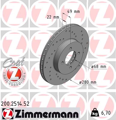 ZIMMERMANN ZIM200.2514.52 féktárcsa