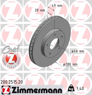 ZIMMERMANN 200.2515.20 Féktárcsa