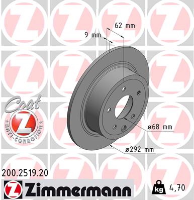 ZIMMERMANN 200.2519.20 Féktárcsa