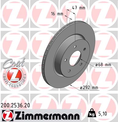 ZIMMERMANN 200.2536.20 Féktárcsa