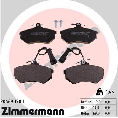 ZIMMERMANN ZIM20669.190.1 fékbetét készlet, tárcsafék