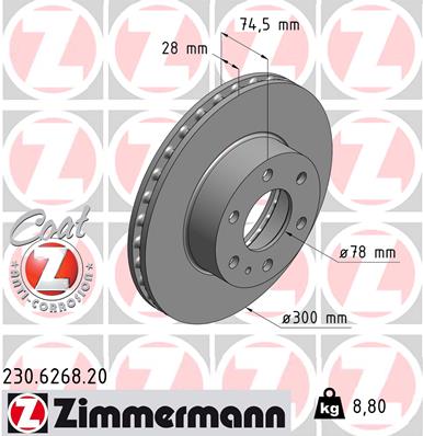 ZIMMERMANN 230.6268.20 Féktárcsa