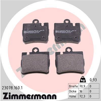 ZIMMERMANN ZIM23078.160.1 fékbetét készlet, tárcsafék