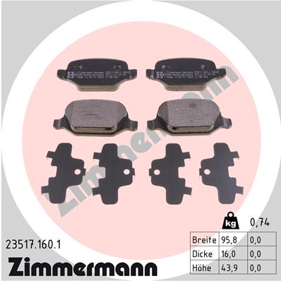 ZIMMERMANN ZIM23517.160.1 fékbetét készlet, tárcsafék