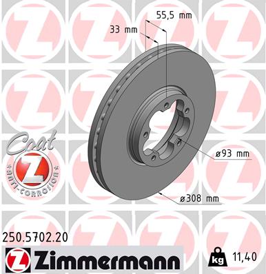 ZIMMERMANN 487908 250.5702.20 DISK PLO?A FORD 250.5702.20 PR.TRANSIT,TOURNEO CUSTOM 19->D308/33