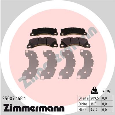 ZIMMERMANN ZIM25007.168.1 fékbetét készlet, tárcsafék