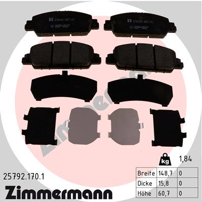 ZIMMERMANN 25792.170.1 Fékbetét készlet, tárcsafék