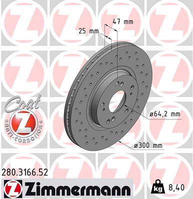 ZIMMERMANN 249723 280.3166.52 - Féktárcsa