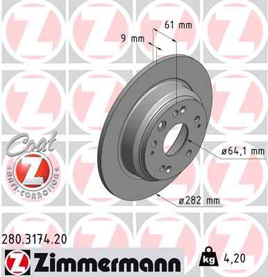 ZIMMERMANN ZIM280.3174.20 féktárcsa