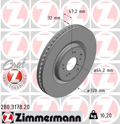 ZIMMERMANN ZIM280.3178.20 féktárcsa