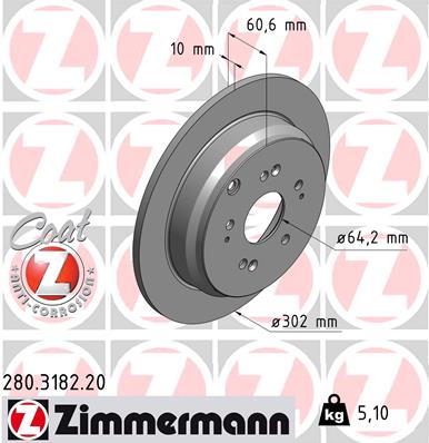 ZIMMERMANN 280.3182.20 Féktárcsa