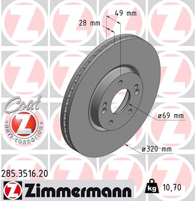 ZIMMERMANN 285.3516.20 Féktárcsa