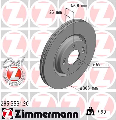 ZIMMERMANN 285.3531.20 Féktárcsa