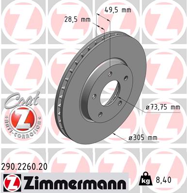 ZIMMERMANN ZIM290.2260.20 féktárcsa