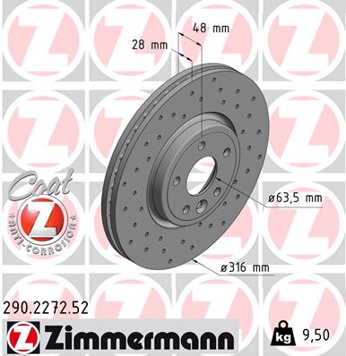 ZIMMERMANN 341161 290.2272.52 - Féktárcsa