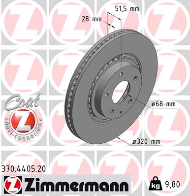 ZIMMERMANN ZIM370.4405.20 féktárcsa