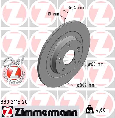 ZIMMERMANN 380.2115.20 Féktárcsa