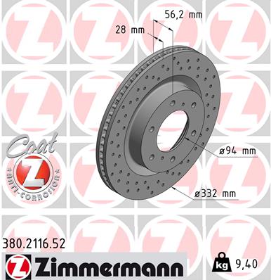 ZIMMERMANN ZIM380.2116.52 féktárcsa