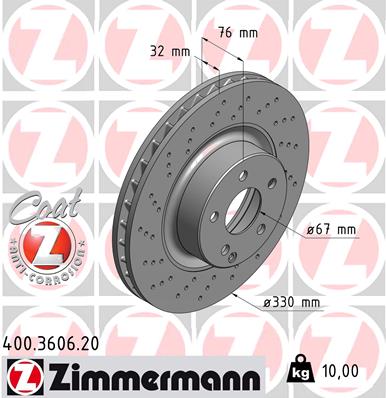 ZIMMERMANN 400.3606.20 Féktárcsa