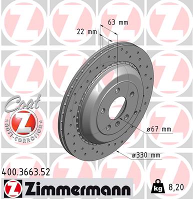 ZIMMERMANN ZIM400.3663.52 féktárcsa