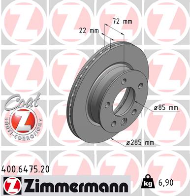 ZIMMERMANN 400.6475.20 Féktárcsa