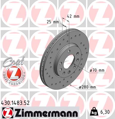 ZIMMERMANN ZIM430.1483.52 féktárcsa