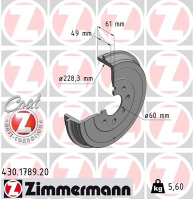 ZIMMERMANN 430.1789.20 Fékdob