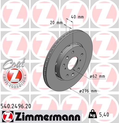 ZIMMERMANN ZIM540.2496.20 féktárcsa