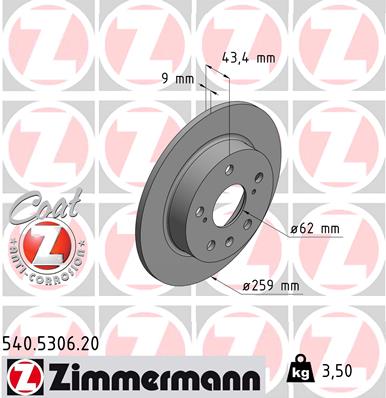 ZIMMERMANN 540.5306.20 Féktárcsa