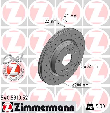 ZIMMERMANN 540.5310.52 540.5310.52 FÉKTÁRCSA (CSAK PÁRBAN RENDELHETO)