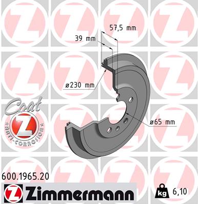 ZIMMERMANN 600.1965.20 Fékdob